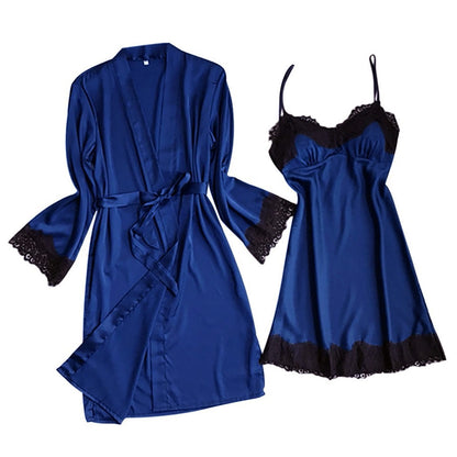 2 PIECE SILK ROBE WITH SPAGATTI STRAPS NIGHTY